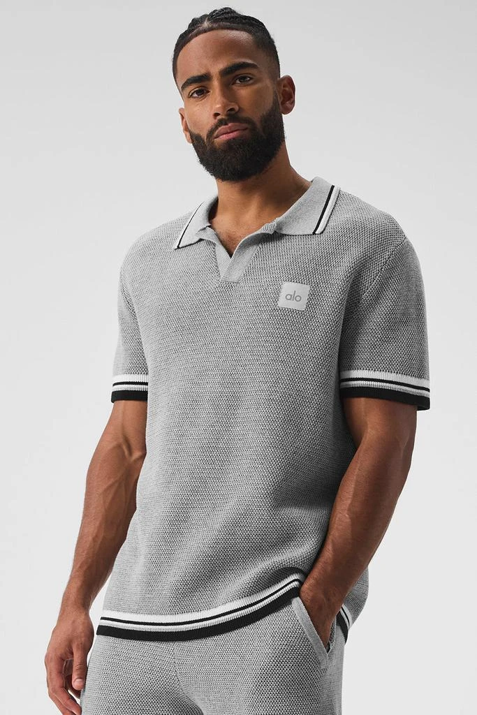 Alo Sports Club Sweater Knit Polo - Athletic Heather Grey 1