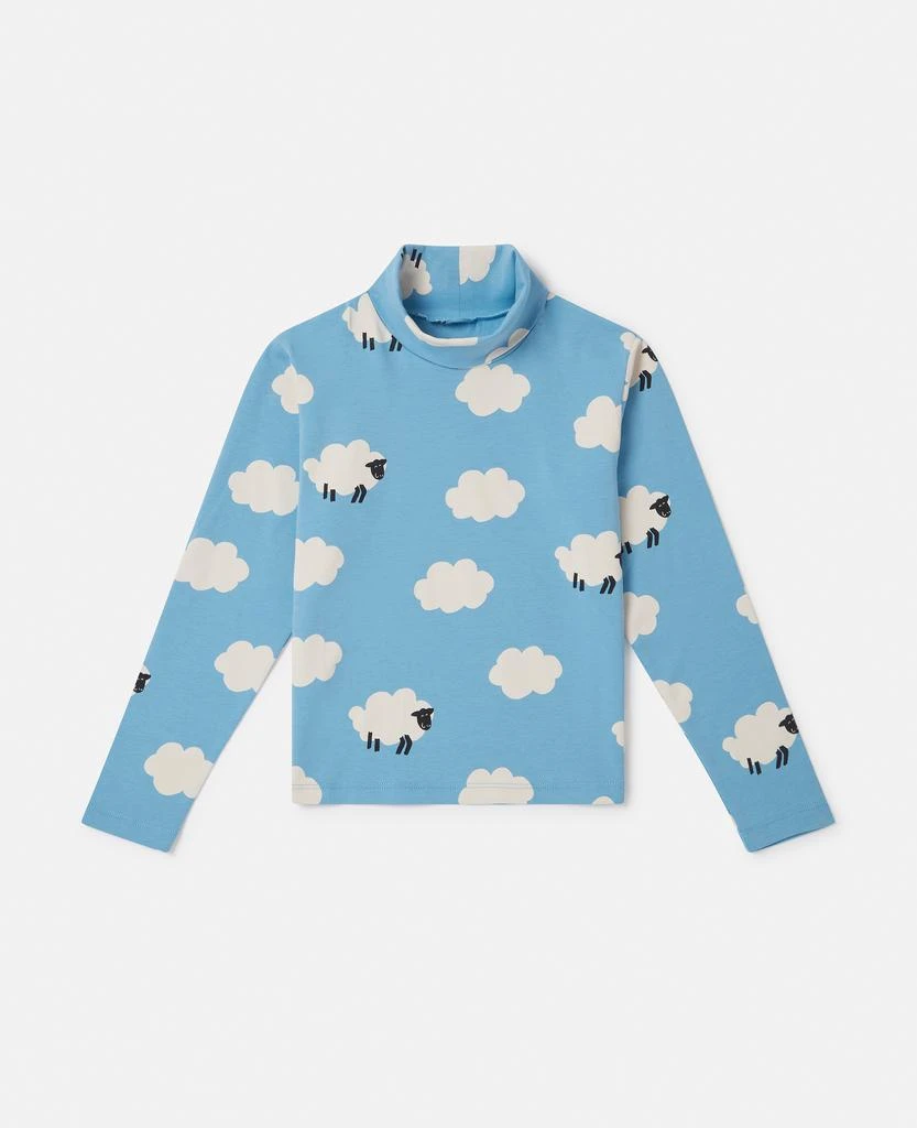Stella McCartney Stella McCartney - Sheep Pattern Turtleneck Top, Woman, Blue and white, Size: 5 1