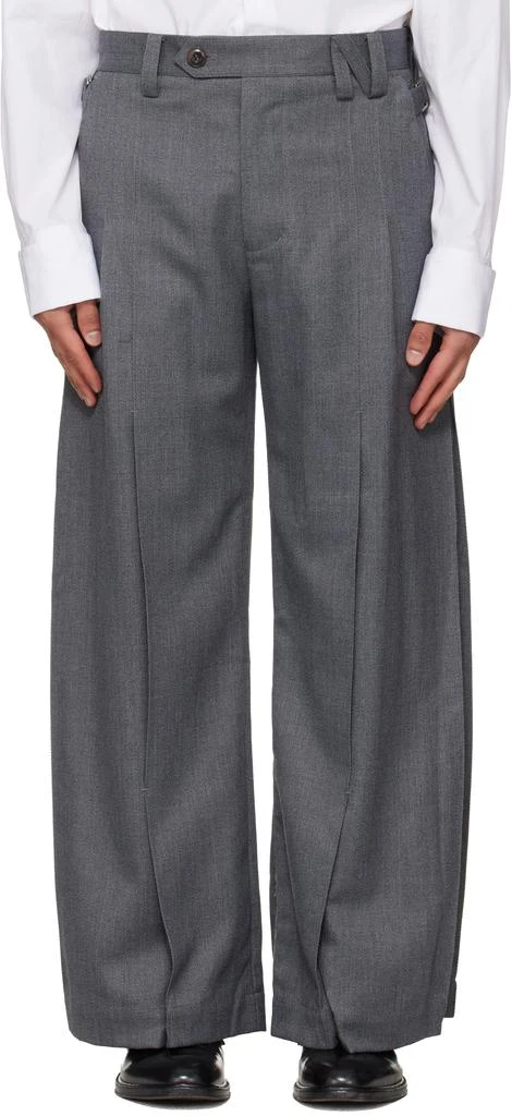 NULLUS Gray Accordion Pleats Tailored Trousers