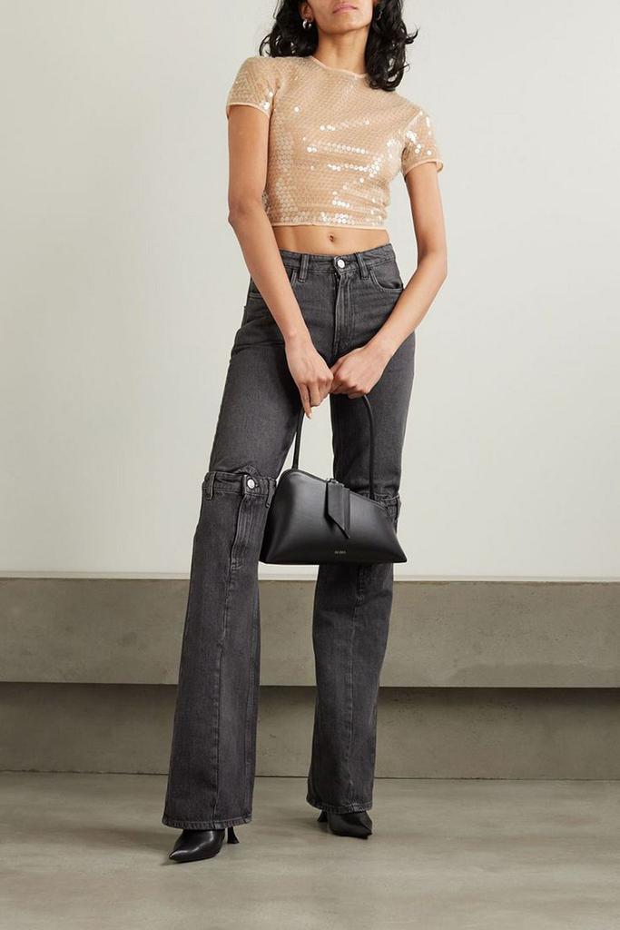 Mugler Cropped sequined stretch-tulle top