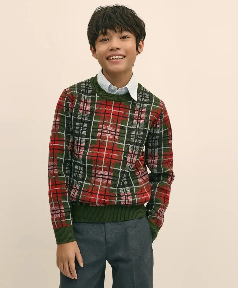 Brooks Brothers Boys Cotton Jacquard Tartan Sweater