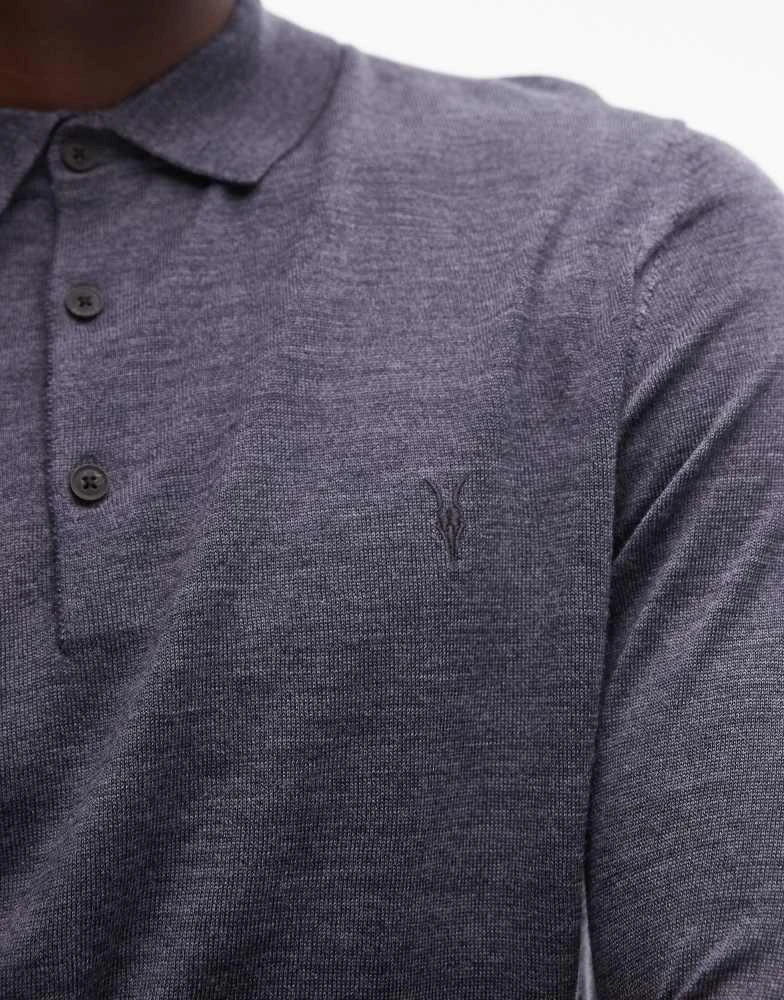 ALL SAINTS AllSaints Mode Merino long sleeve polo shirt in bLue 3