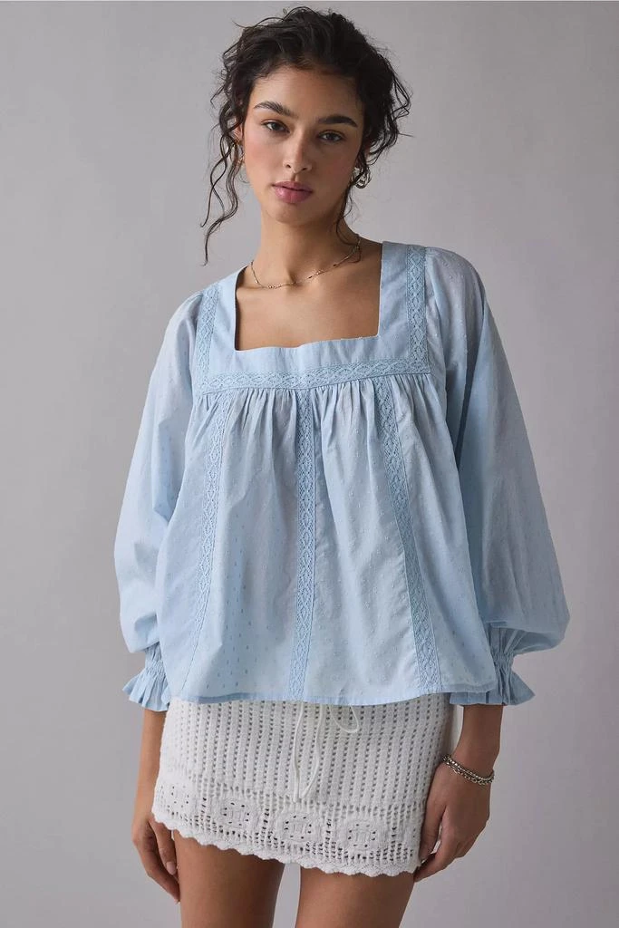 Kimchi Blue Kimchi Blue Hazel Lace Trim Long Sleeve Babydoll Top