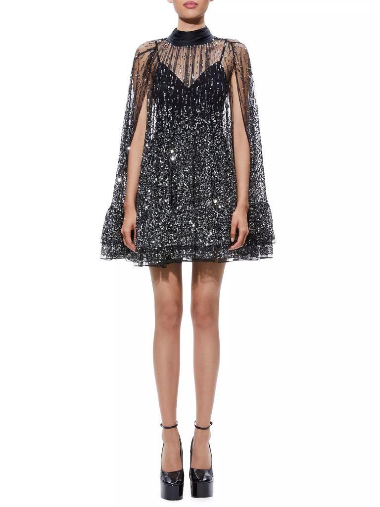 Alice + Olivia Zenon Sequined Cape Minidress