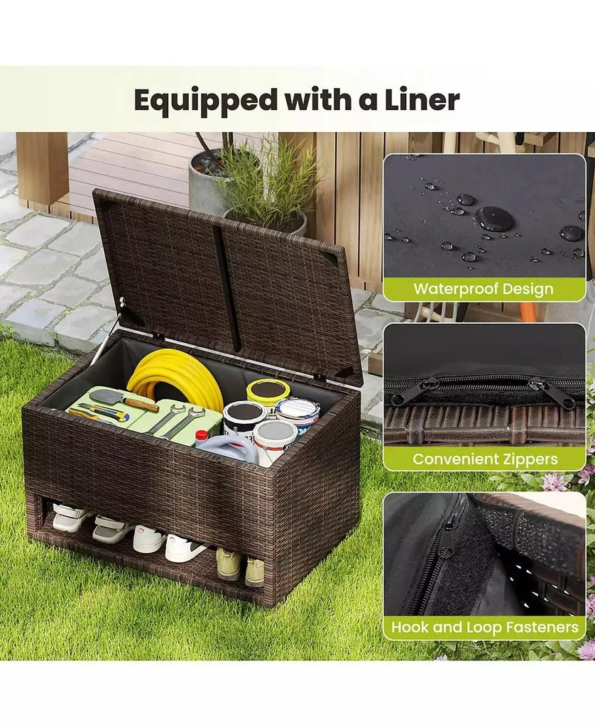 Costway 48 Gallon Deck Box with Shoe Rack Waterproof Liner Lid Outdoor Storage Box 7