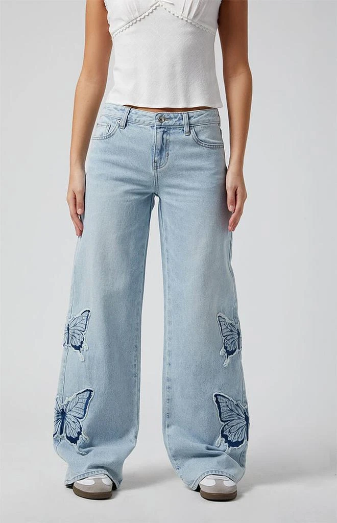 PacSun Casey Butterfly Low Rise Baggy Jeans Light Indigo 1