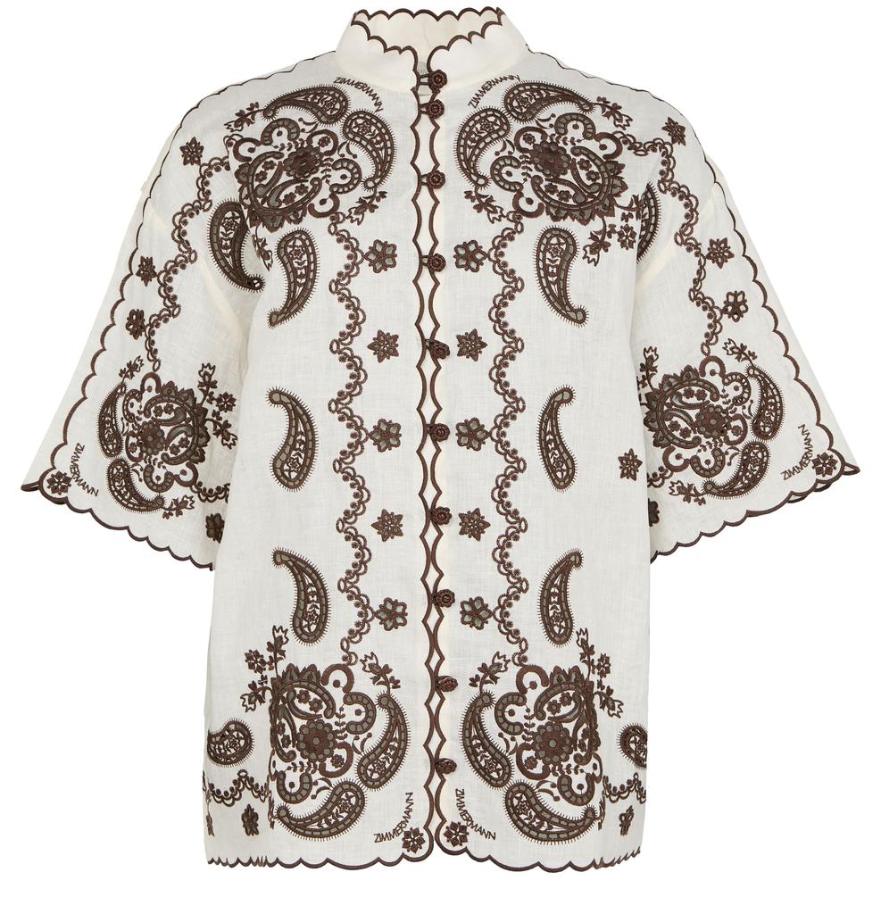 Zimmermann Ascension embroidered short sleeves shirt