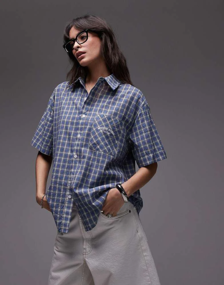 House Of Sunny House of Sunny grandad check button through shirt in multi 1