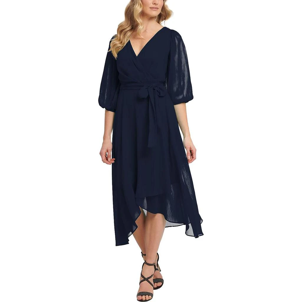 DKNY DKNY Womens Chiffon Faux Wrap Midi Dress 1