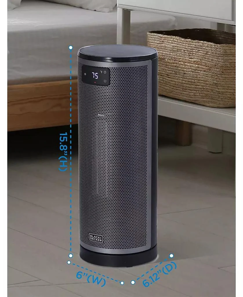 Black & Decker BLACK+DECKER Ceramic Oscillating Tower Heater with Remote Control, Space Heater with Digital LED Display, Adjustable Thermostat, Portable Heater with 3 Heat Settings up to 1500W, BHTC209, Black 6