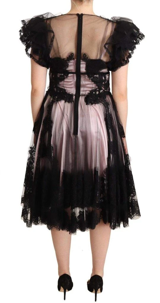 Dolce & Gabbana Dolce & Gabbana Black Pink Floral Lace A-line Midi Sheer Dress 3