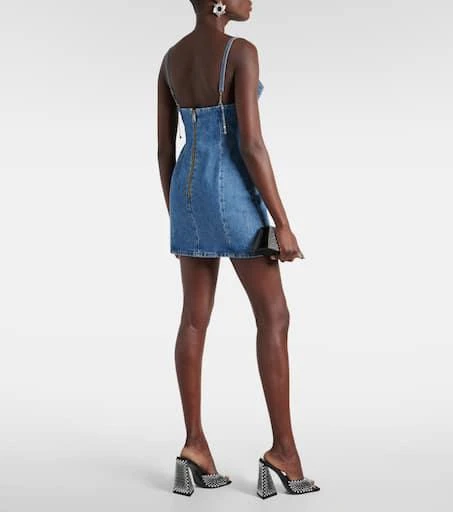AREA Crystal-embellished denim minidress 3