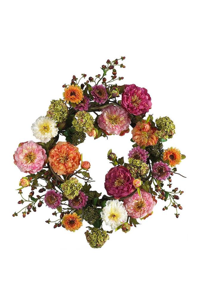 NEARLY NATURAL 24" Peony Wreath