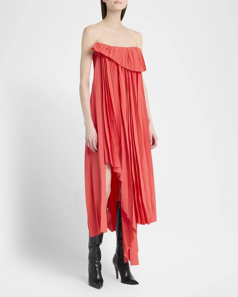 Alexander McQueen Strapless Plisse Asymmetric Midi Evening Dress 4