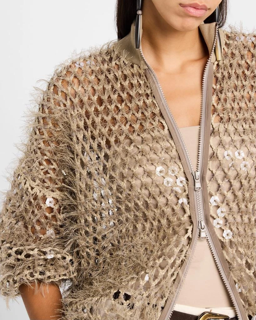 Brunello Cucinelli Mosaic Sequin Embroidered Net Knit Zip Jacket 5