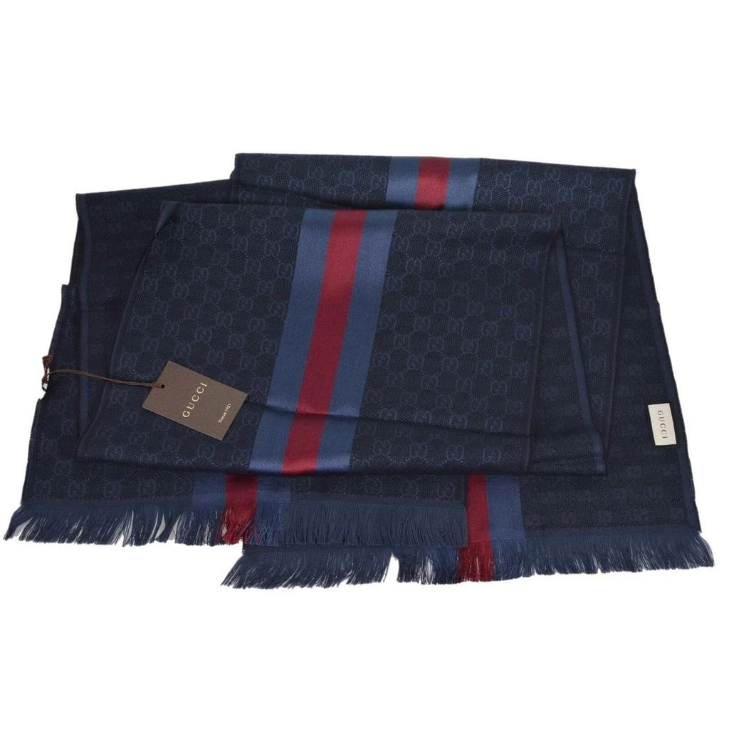 Gucci Gucci - Blue GG Monogram Stripe Wool Silk Blend Scarf 2
