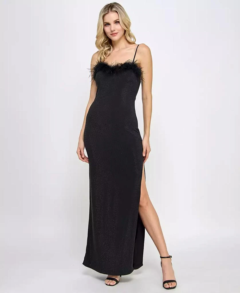 Speechless Juniors' Feather-Trim Studded Sweetheart Gown, Created for Macy's 4
