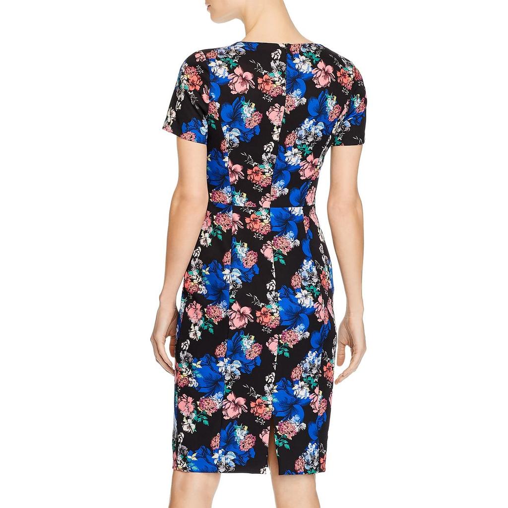 Black Halo Jodee Womens Floral Print Short Sleeves Sheath Dress