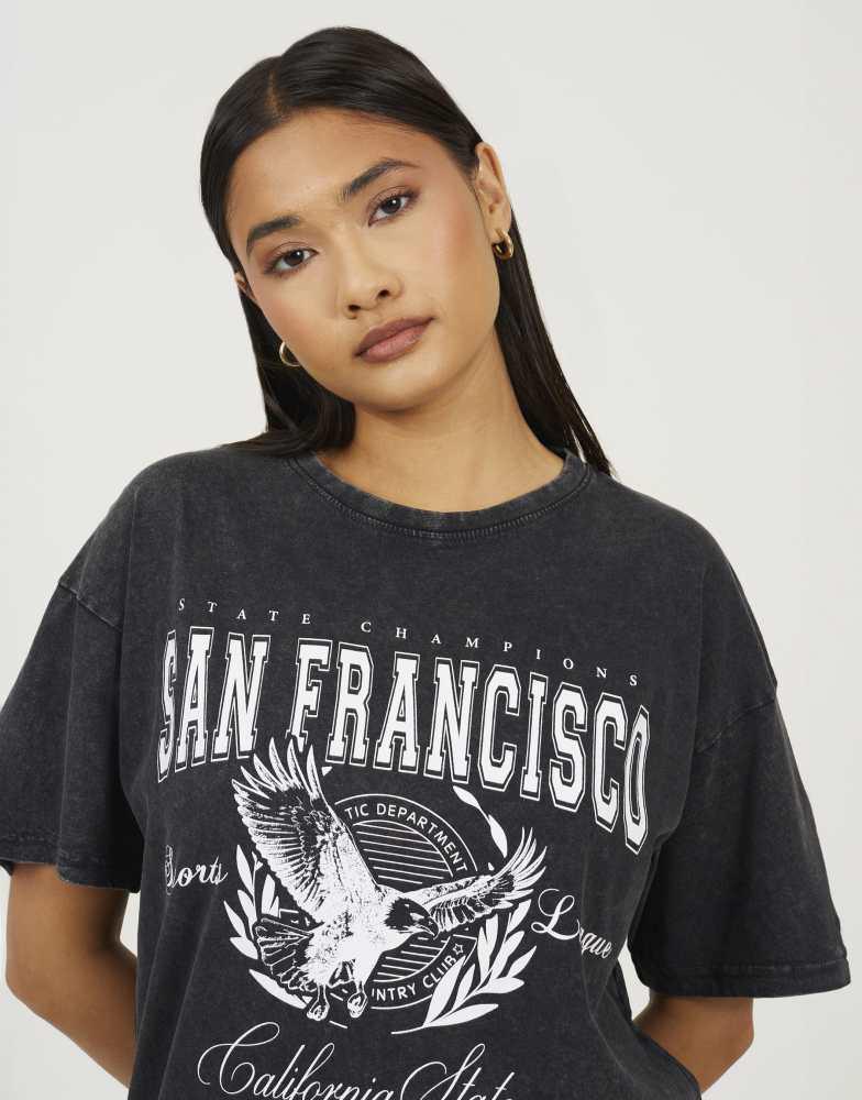 Brave Soul Brave Soul Acid wash oversized graphic t-shirt in black
