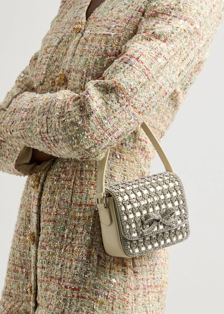 Self Portrait Micro crystal-embellished satin and leather top handle bag 6