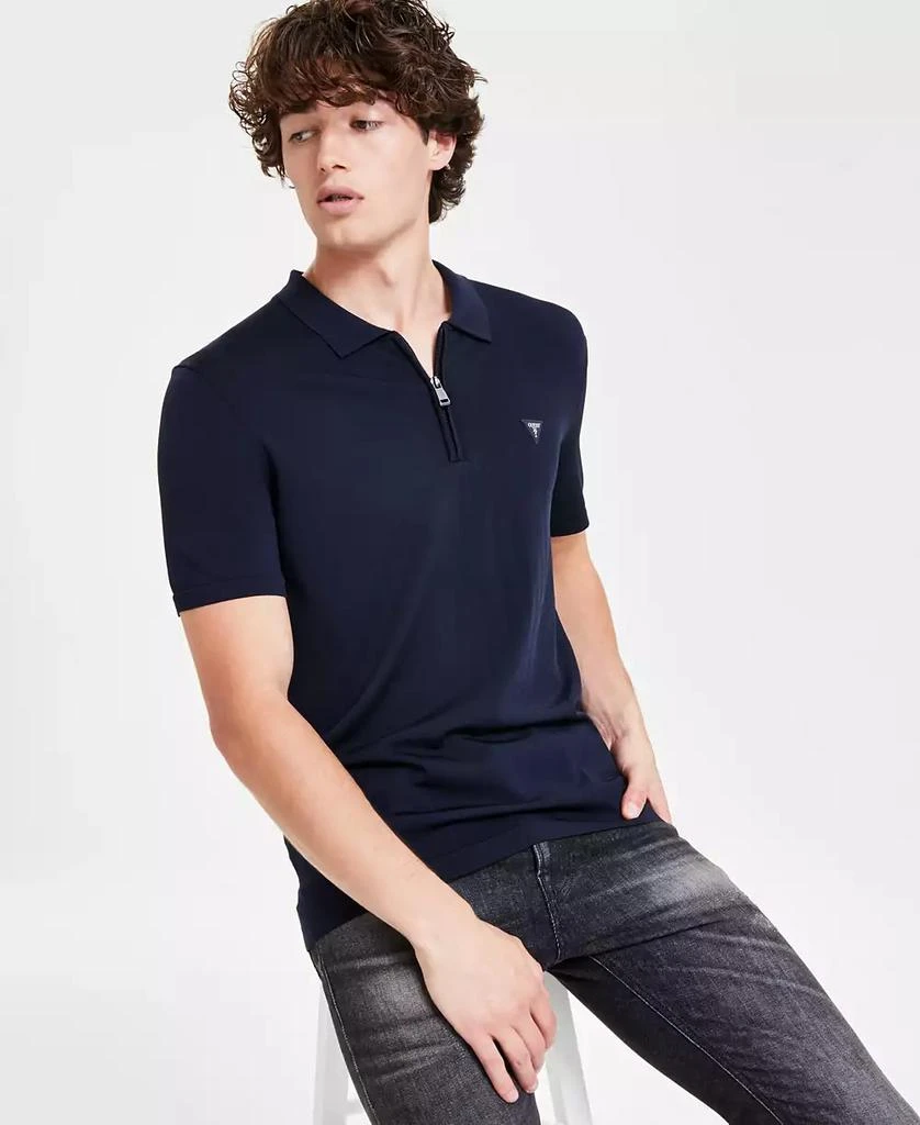 GUESS Men's Dane Solid Quarter-Zip Tech Polo Shirt 1