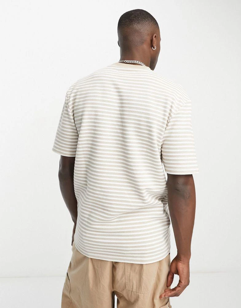 River Island River Island stripe heavyweight t-shirt in stone 2