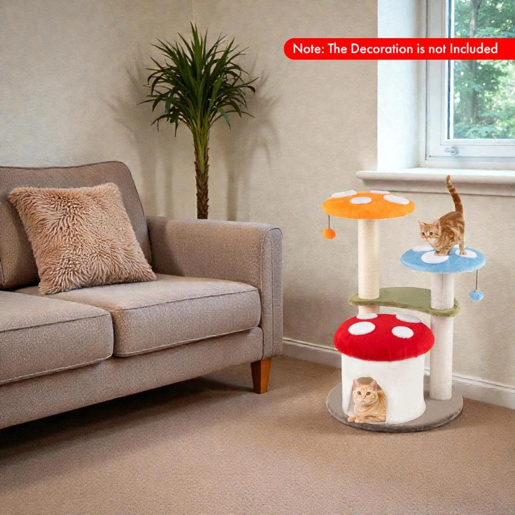 Hivvago Compact 35-Inch Feline Tower Featuring Scratch Columns, Enclosed Condo, and Soft Pads 2