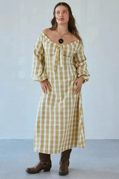 Glamorous Glamorous Beige Plaid Scoop Neck Midi Dress 1