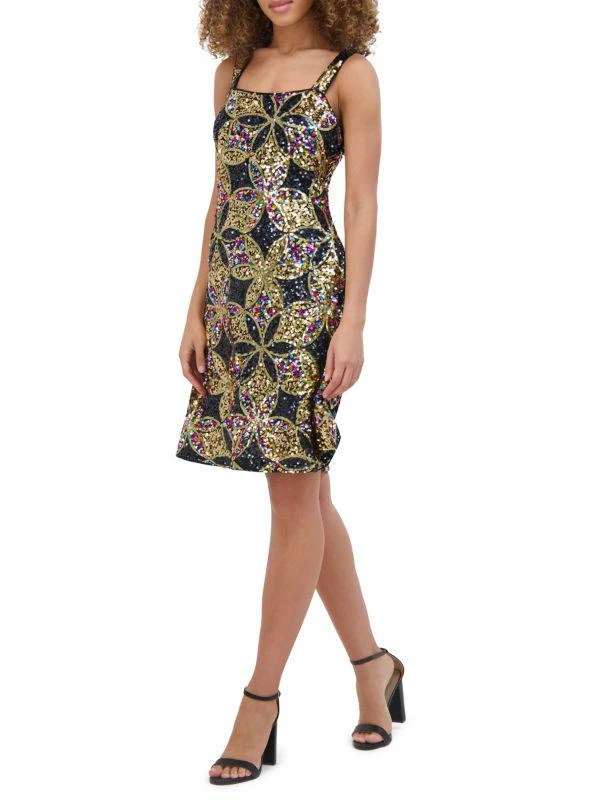 Kensie Sequin Mesh Squareneck Dress 3