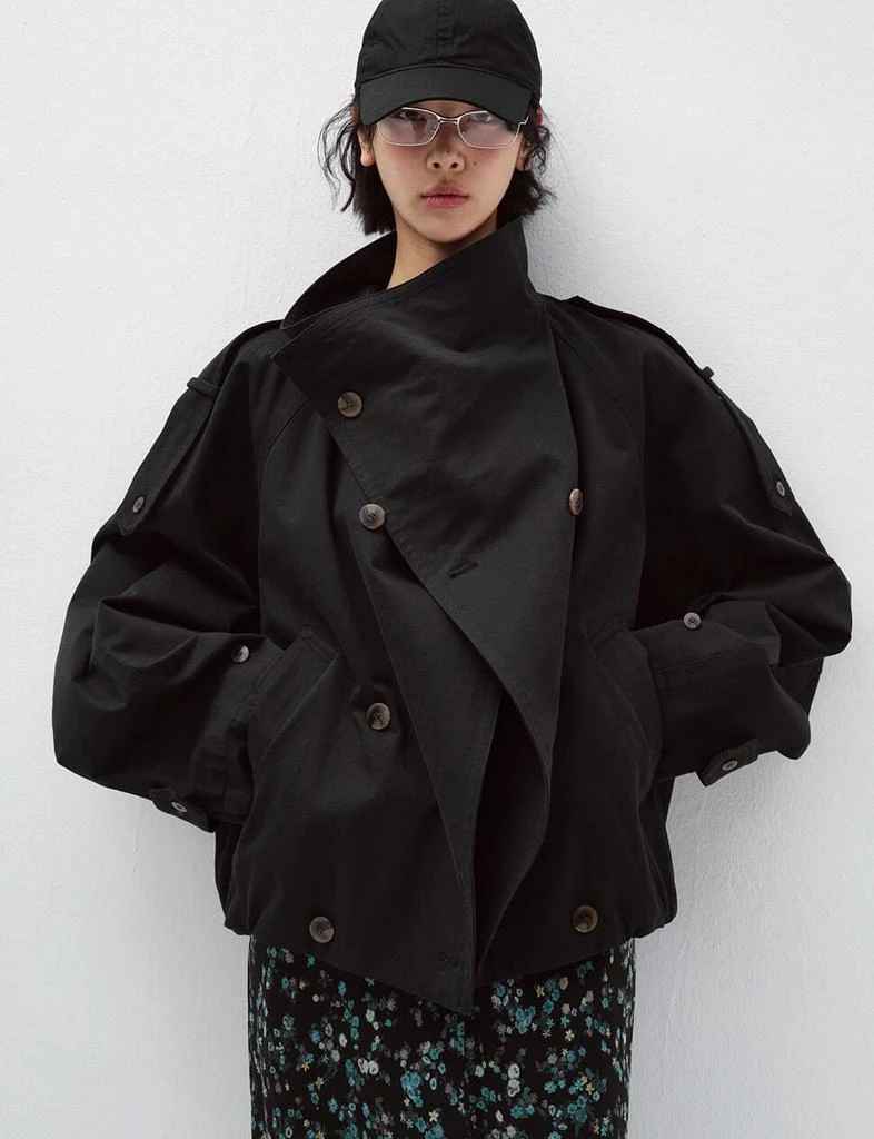 Pixie Market Dark Navy Cropped Funnel Neck Trench Jacket-PREORDER