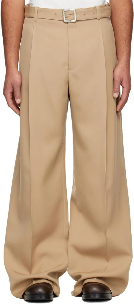 Jil Sander Beige Wool Gabardine Belted Trousers