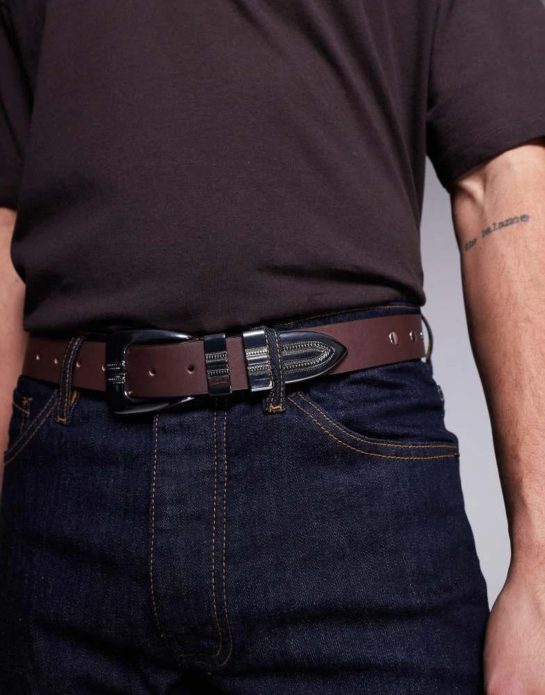 ASOS ASOS DESIGN faux leather belt with western buckle in burnished brown 1