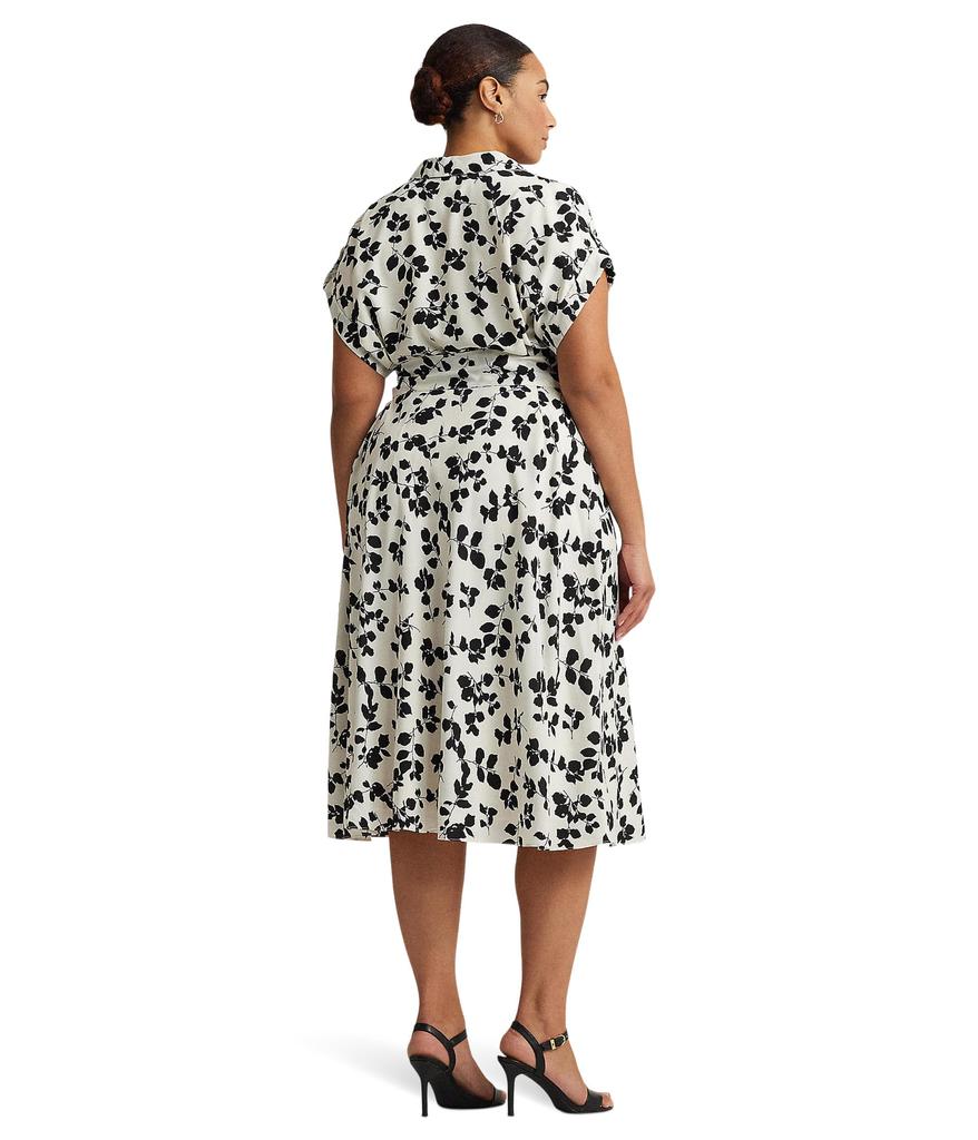 LAUREN Ralph Lauren Plus-Size Leaf-Print Belted Crepe Dress