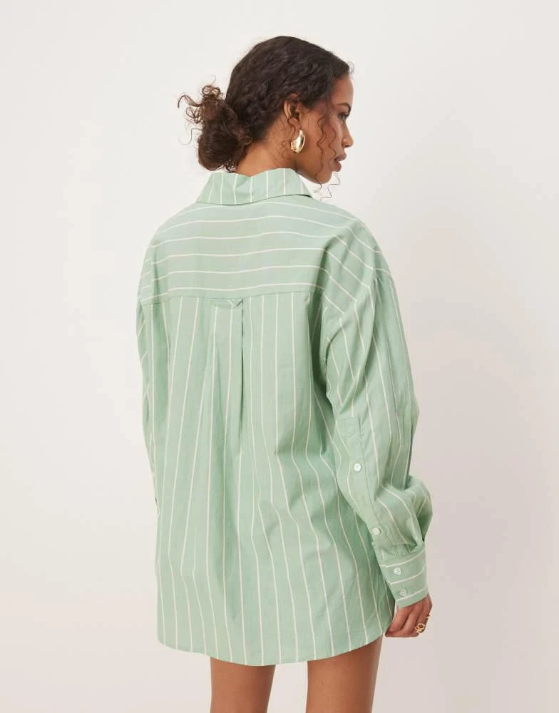 Ghospell Ghospell oversized shirt in green and white stripe print 3