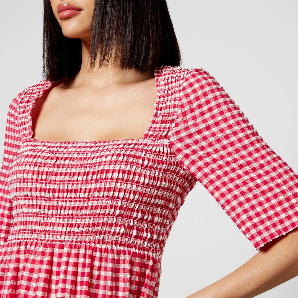 Ganni Smocked Checked Seersucker Dress 5
