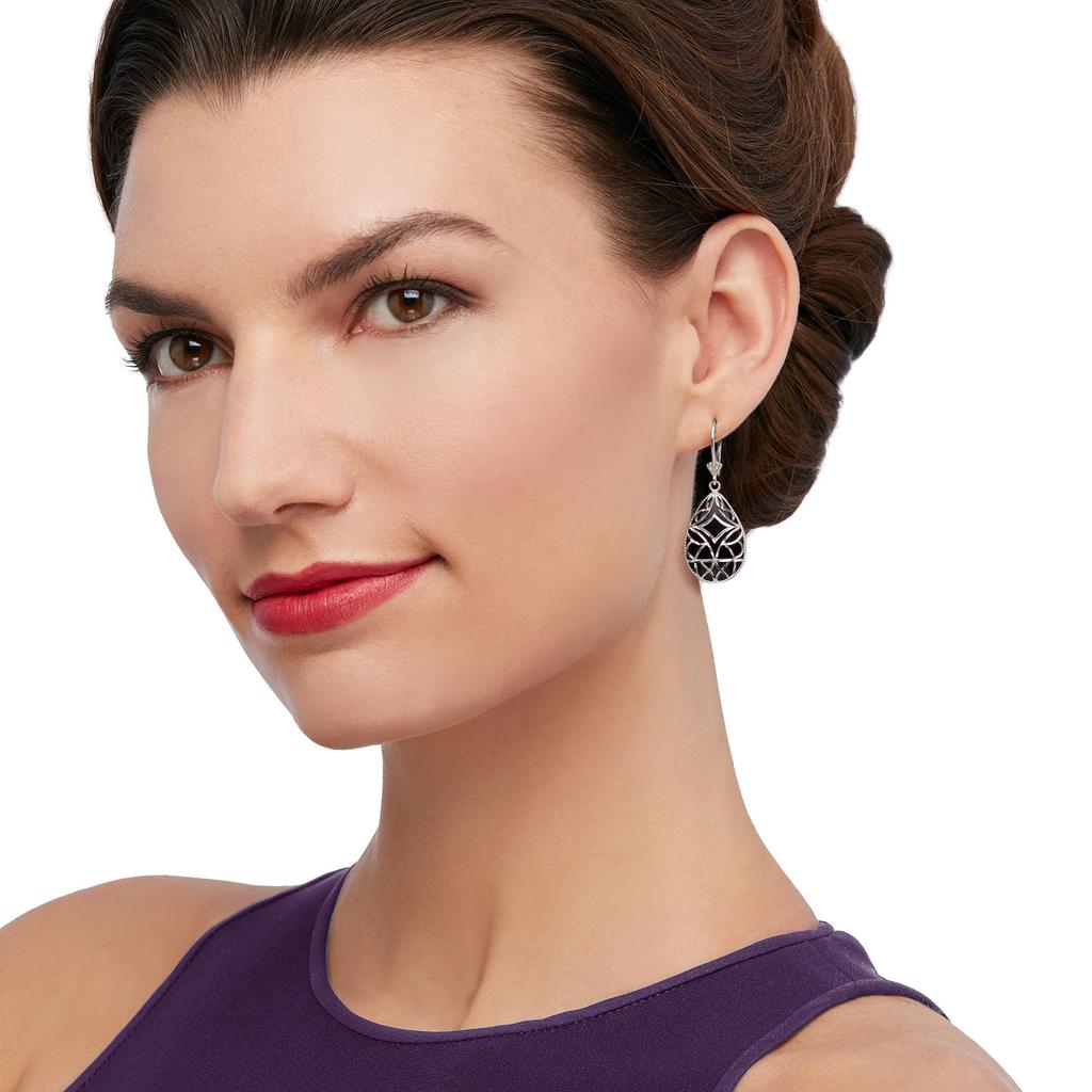 Ross-Simons Ross-Simons Black Onyx Overlay Drop Earrings in Sterling Silver