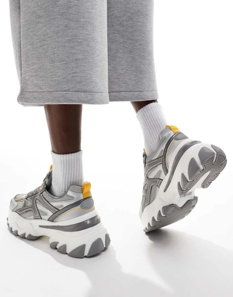 ASOS ASOS DESIGN chunky trainers in white with silver and yellow panels 3