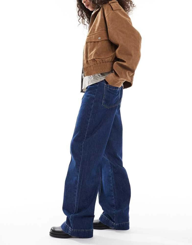 ASOS ASOS DESIGN wide leg seam front jean in dark mid blue 2