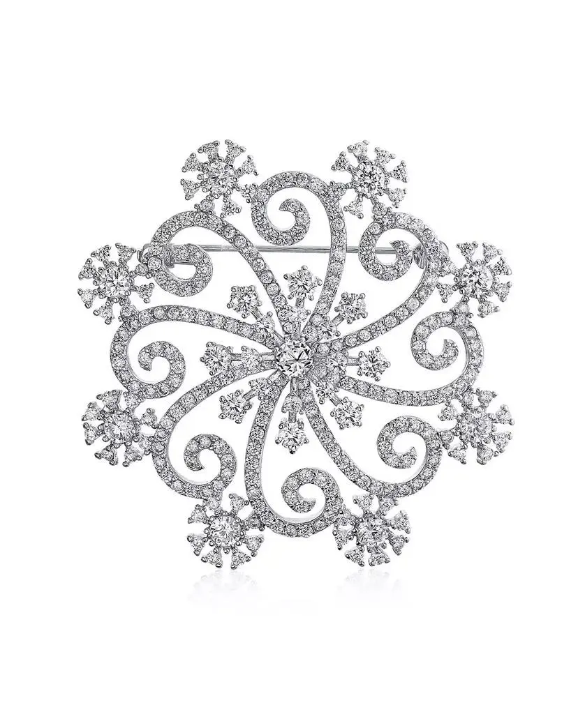 Bling Jewelry Large Frozen Winter Swirl Holiday Party CZ Cubic Zirconia Scarf Christmas Statement Snowflake Brooch Pin