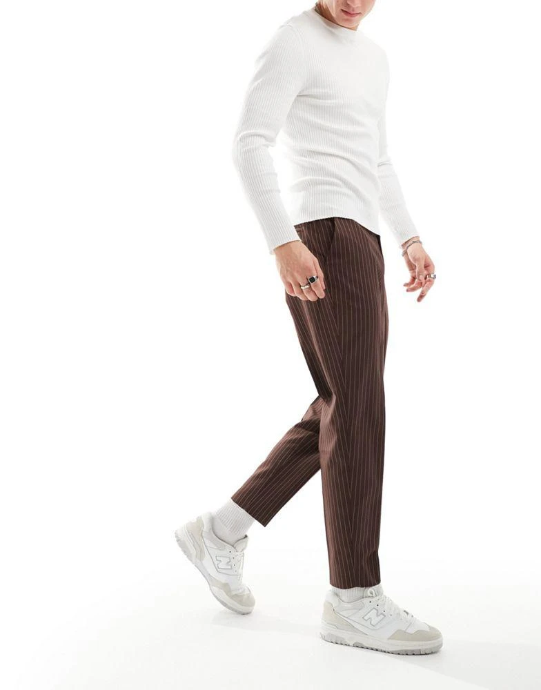 ASOS ASOS DESIGN smart tapered pinstripe trousers in brown 3