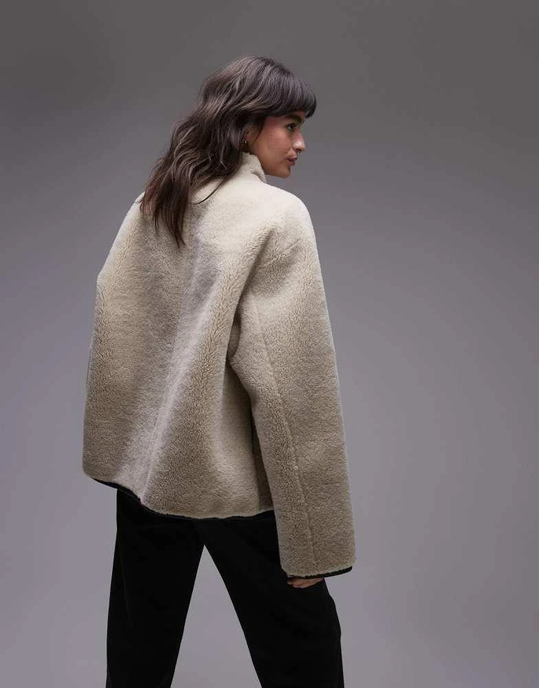Mango Mango funnel neck shearling jacket in beige 3