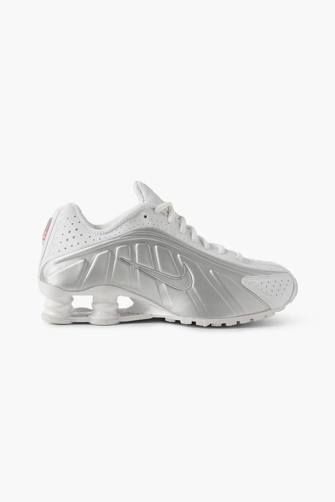 NIKE Shox R4 metallic leather and mesh sneakers