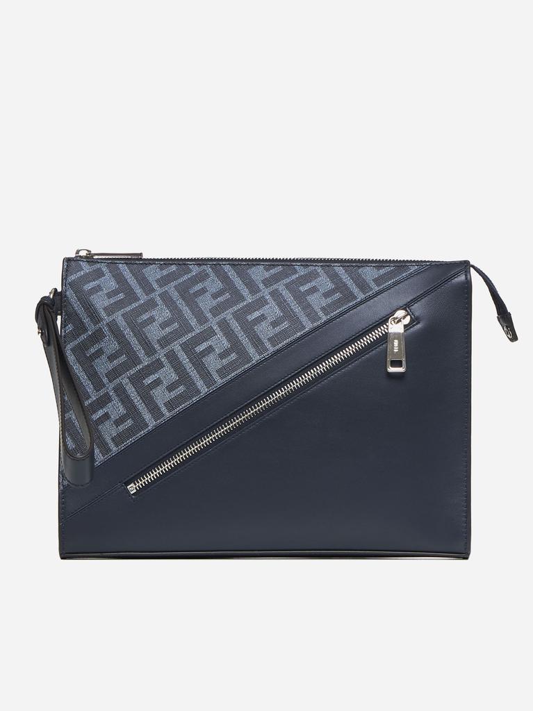 FENDI Leather and FF fabric clutch bag