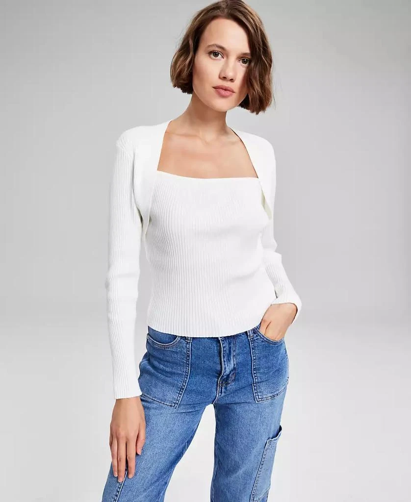 And Now This Women's Shrug Rib-Knit Long-Sleeve Sweater, Created for Macy's 1