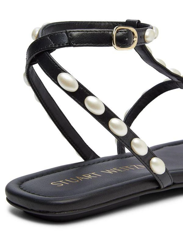 Stuart Weitzman Pearlita Lacquered Leather Flat Sandals 5