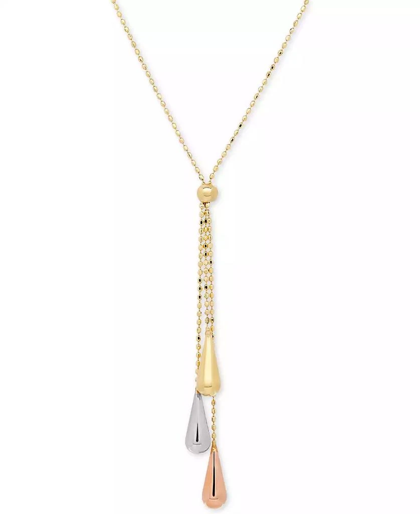 Italian Gold Tri-Gold Lariat Necklace in 14k Gold, White Gold and Rose Gold