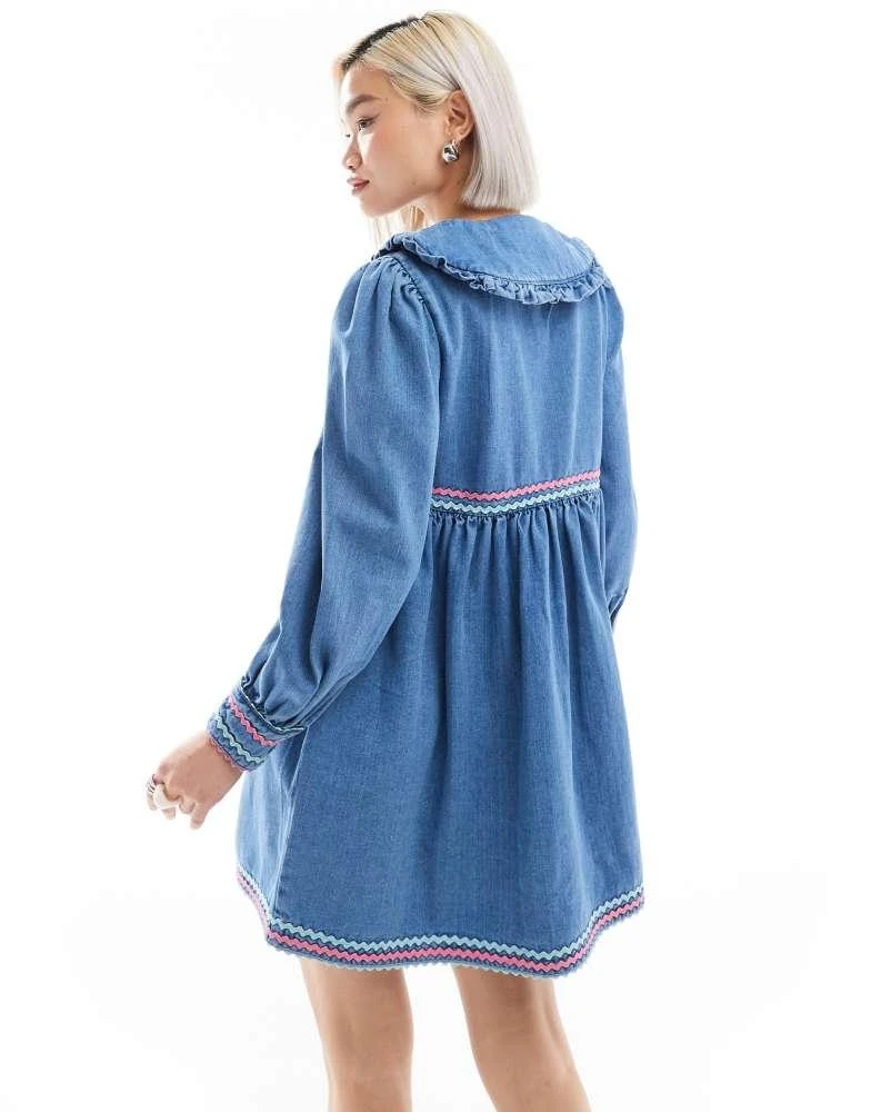 Neon Rose rik-rak detail denim mini smock dress in blue  On Sale Now with  Up to 34% Off | Discover Exclusive Deals & Savings at BeyondStyle   Authentic Neon Rose Home|women