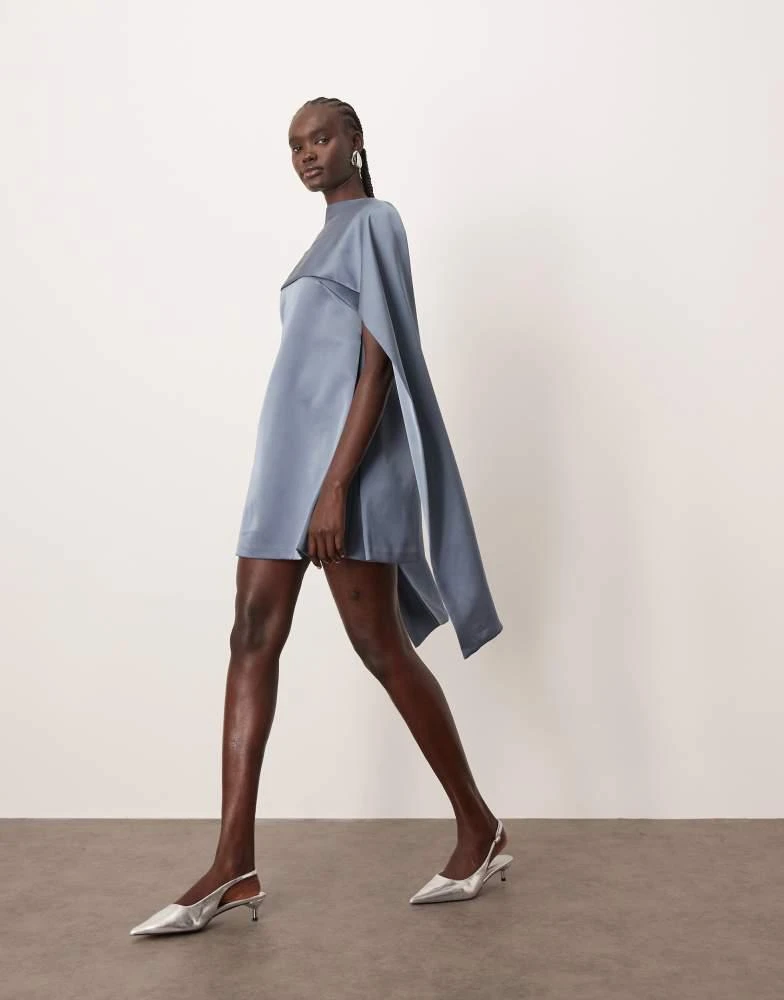 ARRANGE ARRANGE clean scarf neck shift structured mini dress in Dusky Blue - Dusky Blue - UK 16