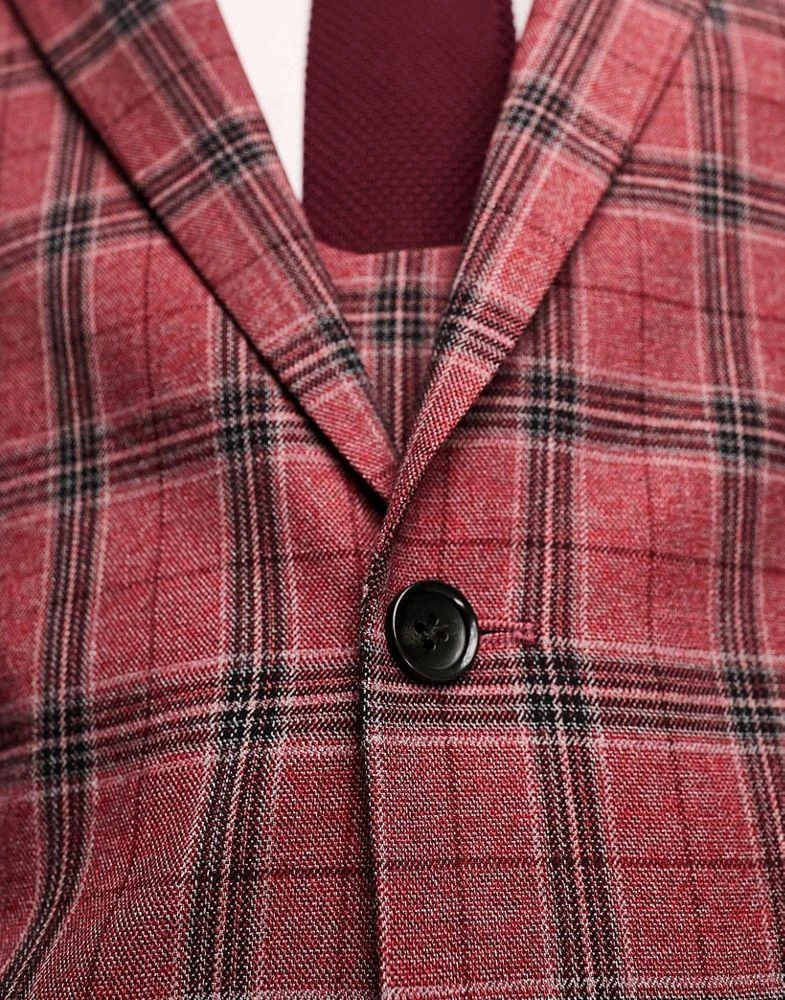Harry Brown Harry Brown skinny suit jacket in red tartan 3