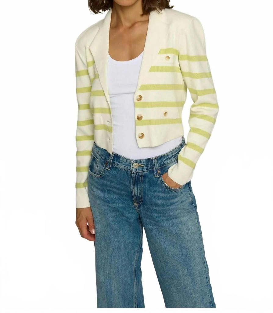 Central Park West Stripe Knit Blazer In Citron 1